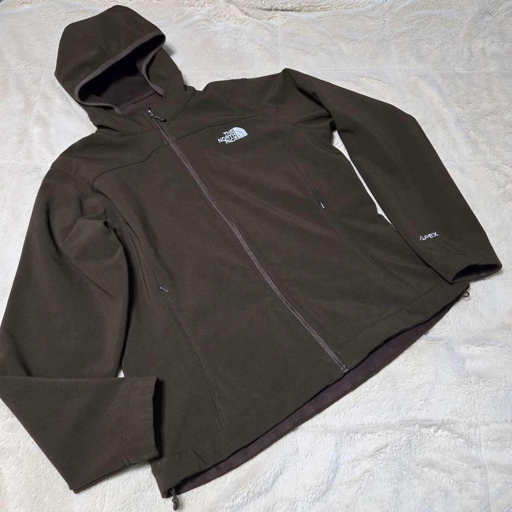 The North Face Apex Soft Shell Jacket with attached hood, Brown, L